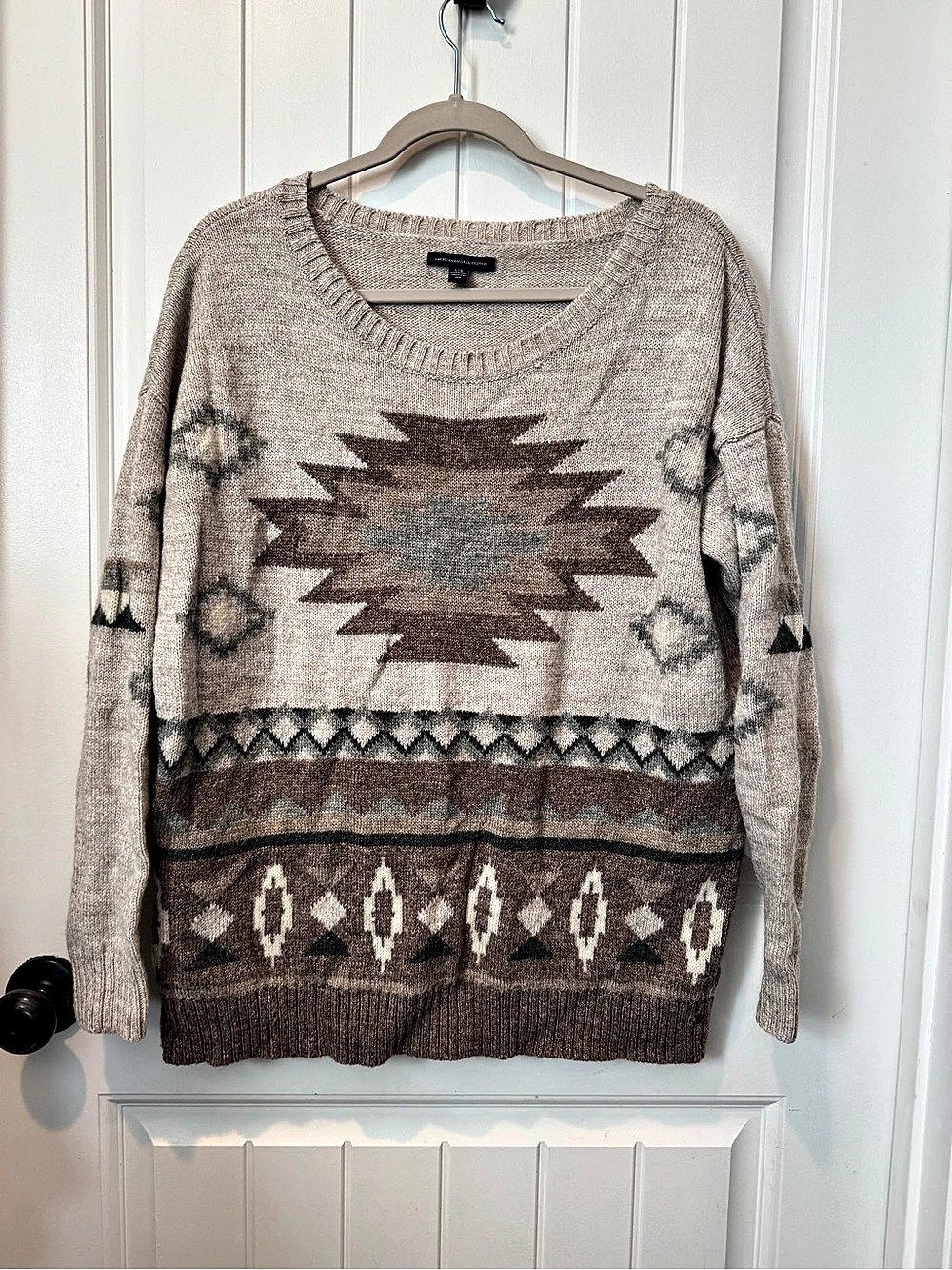 American Eagle Outfitters Geometric Southwestern Sweater in Brown & Beige Large